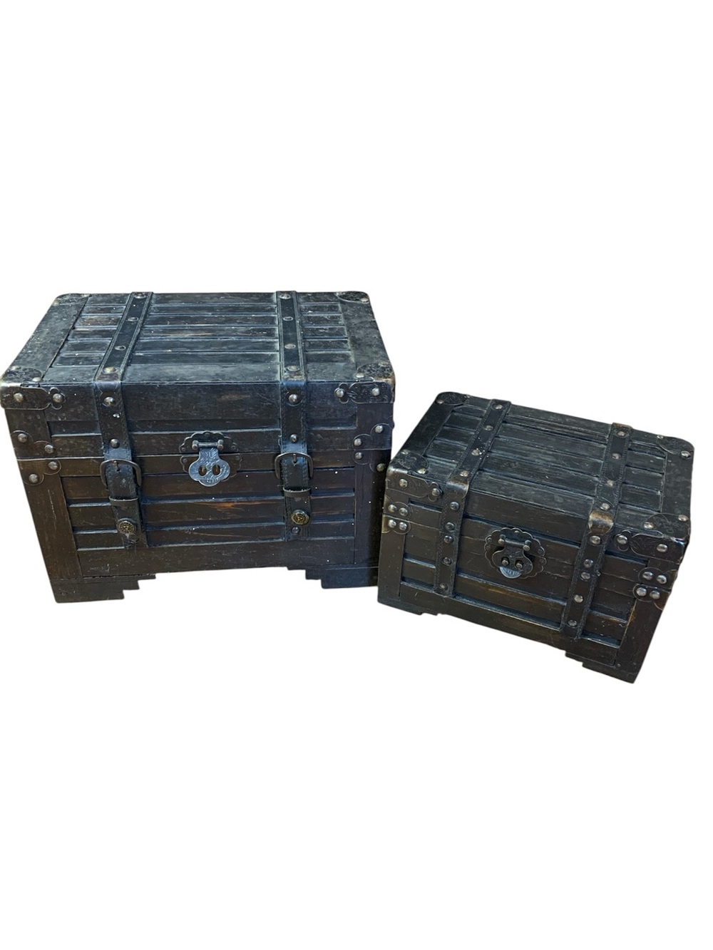 Vintage-Style Decorative Wooden Storage Trunk Set - 2 Piece Nested Chests
